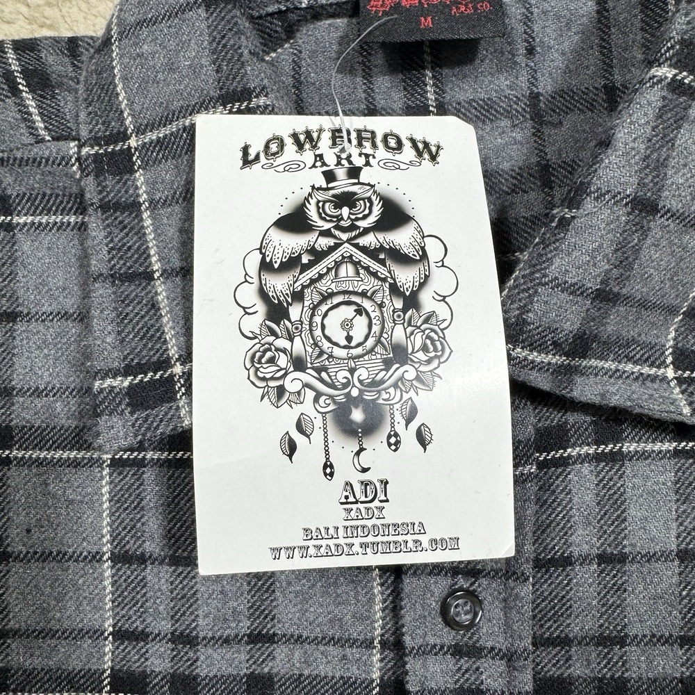 Lowbrow Art Company Shirt Mens Medium Plaid Button-Up Flannel Low Life Skull NEW - Picture 10 of 16